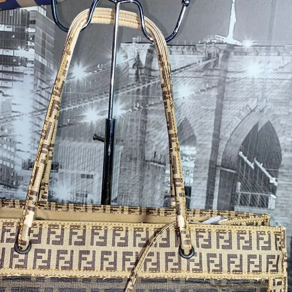 Authentic Rare FENDI Brown Monogram Tote with Matching Pouch - Picture 11 of 16